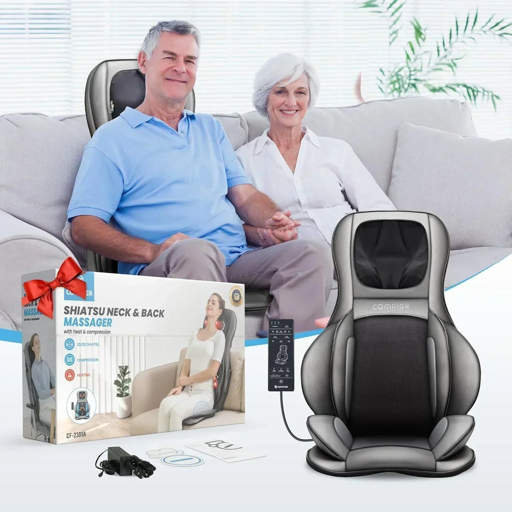 COMFIER Massager Chair with Heat Shiatsu Neck Back Massager Portable with Compress wourant