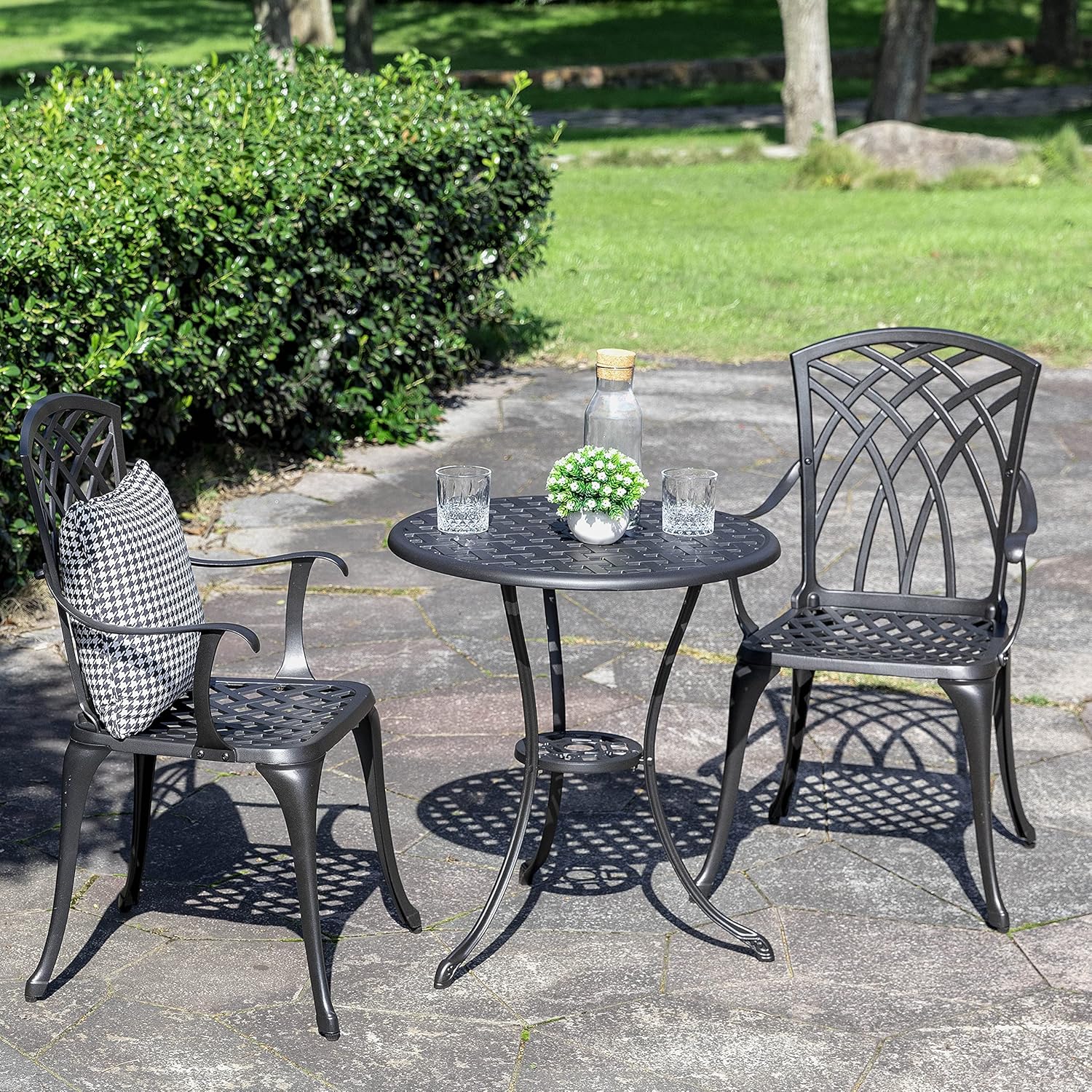 NUU GARDEN Bistro Set 3 Piece Outdoor Cast Aluminum Patio Bistro Set Patio Table Chairs Set of 2 wourant