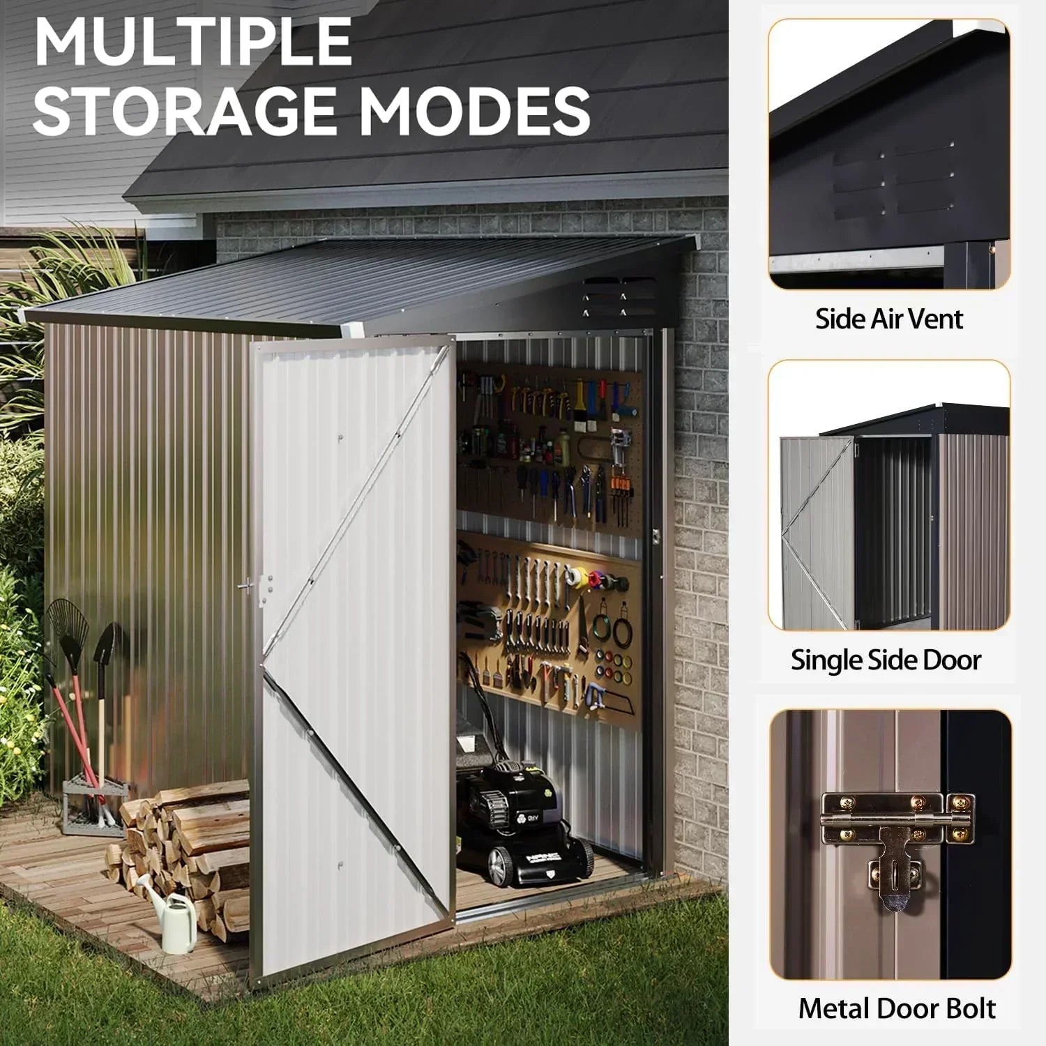 Aoxun 6.2x4 FT Shed Outdoor Storage Shed Metal Garden Shed Sloping Roof Tool Shed Bike Shed wourant