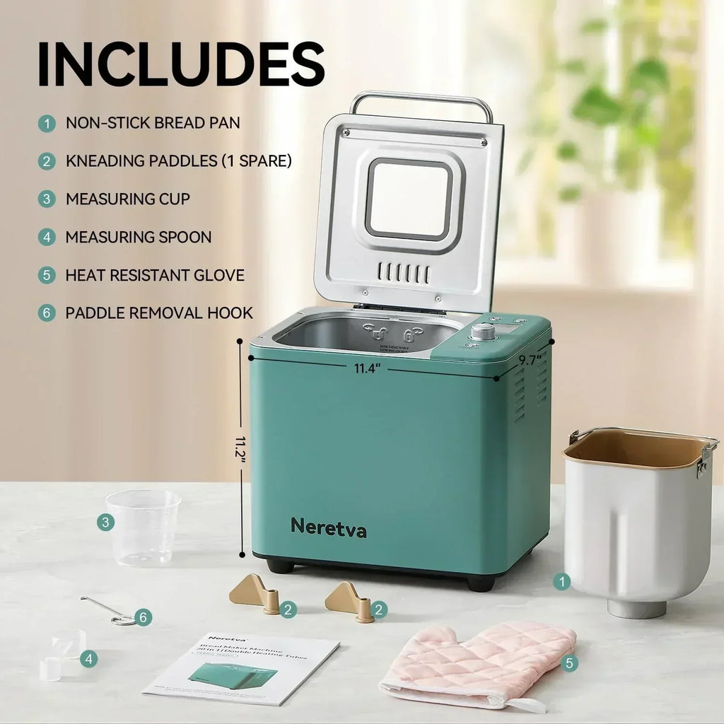 Neretva Bread Maker 20-in-1 2LB Bread Maker Dual Heater Bread Maker Automatic Ceramic Pan wourant