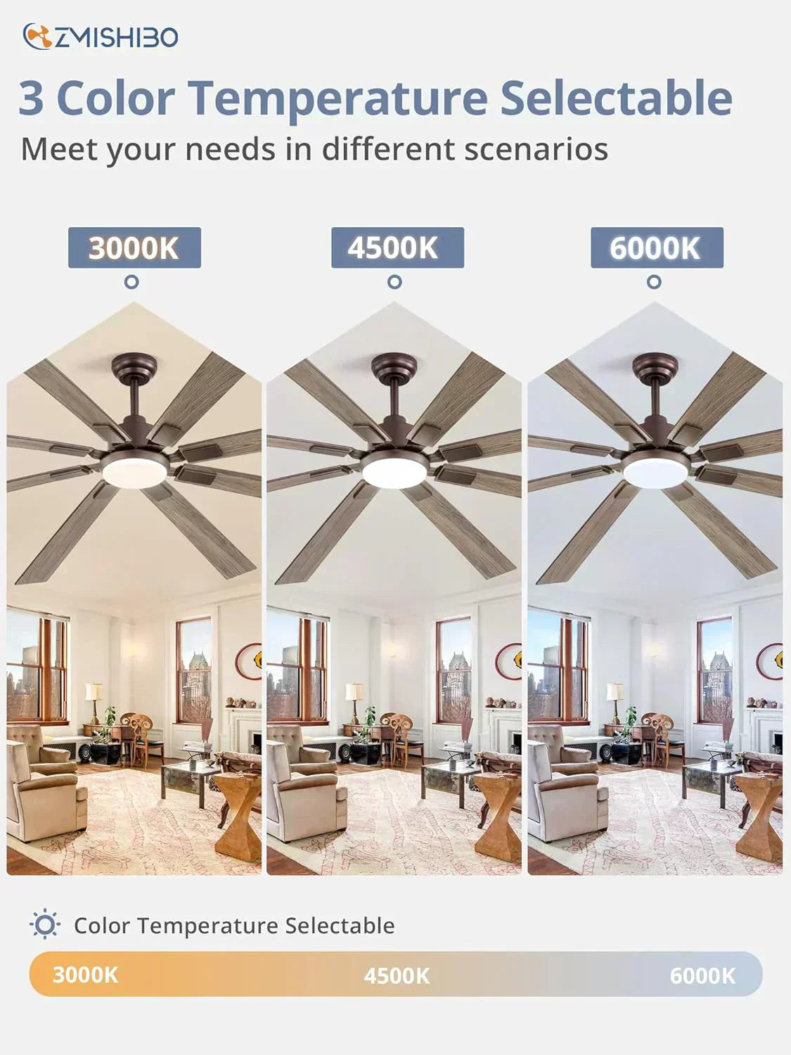 Zmishibo 72-inch large ceiling fan with lighting and remote indoor/outdoor wourant