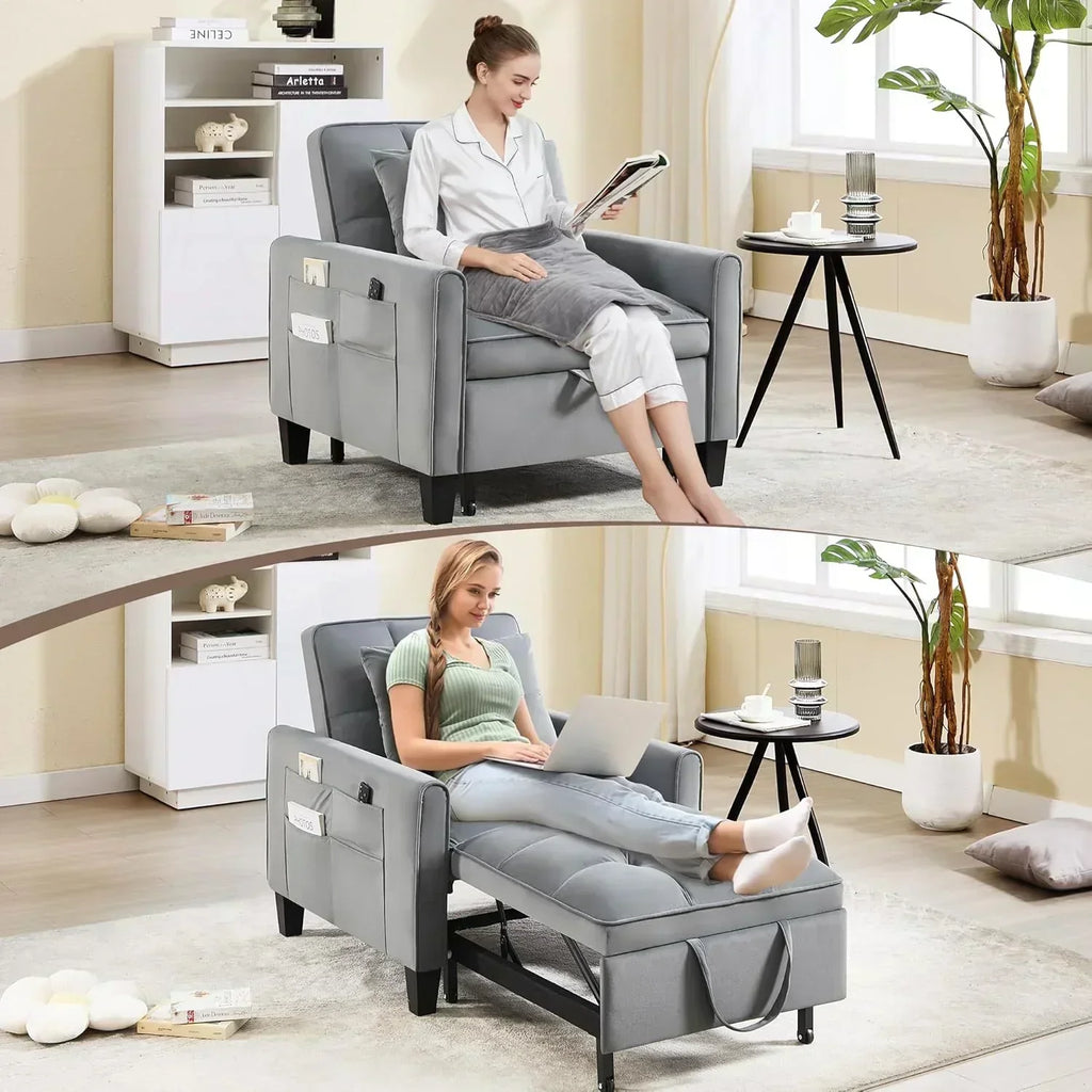 Convertible Sleeper Chair 3 in 1 Sleeper Chair Bed Pull Out Sofa Bed Chairs Velvet Single Sofa wourant
