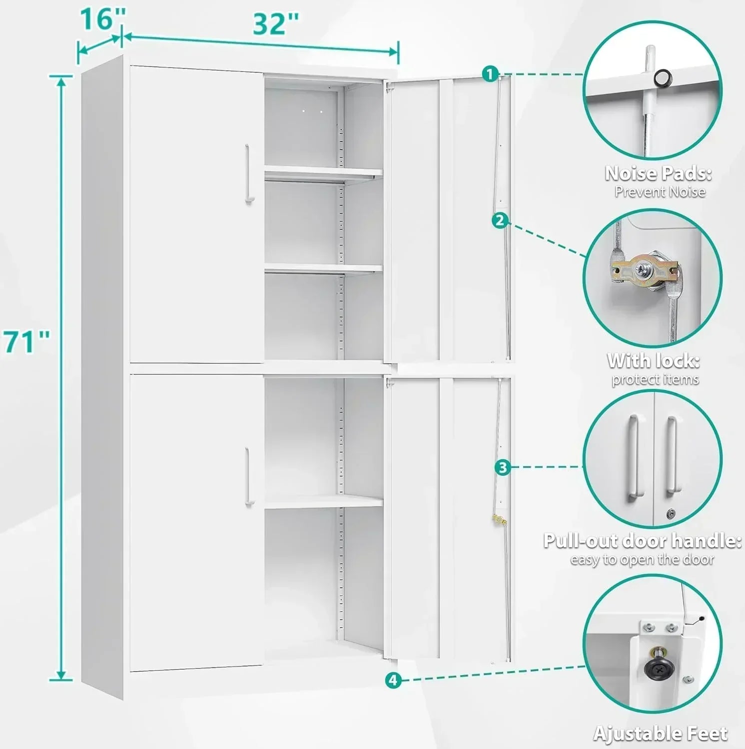 Metal Storage Cabinet with 2 Doors and 6 Shelves Black Metal Cabinet Garage Storage Cabinet wourant
