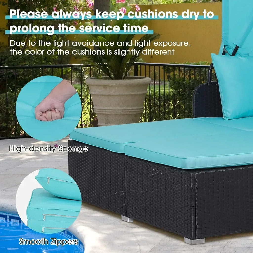 RELAX4LIFE Patio Outdoor Daybed with Canopy Wicker Sunbed Cushions 4 Pillows wourant