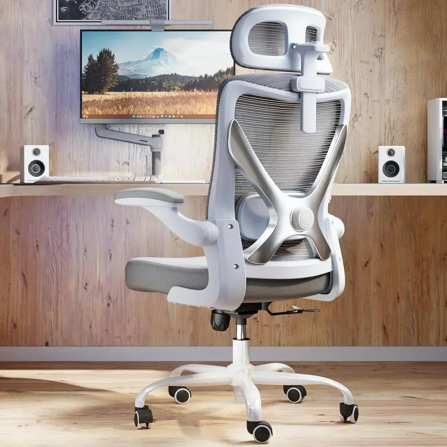 Office computer desk and chair gaming chair with lumbar support and headrest wourant