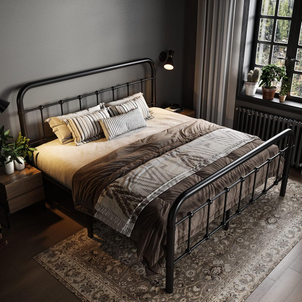 Allewie Queen Size Metal Platform Bed Frame with Victorian Style Wrought Iron-Art Headboard wourant