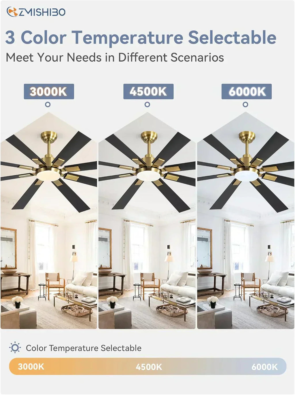 Zmishibo 72-inch large ceiling fan with lighting and remote indoor/outdoor wourant