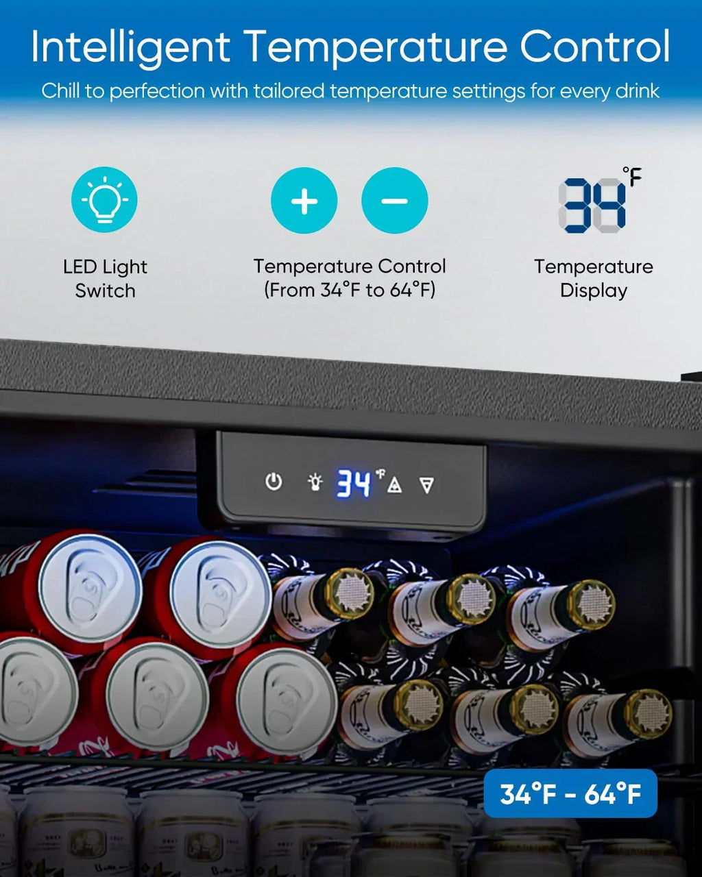 Beverage Refrigerator Cooler 126 Can Mini Fridge Glass Door for Drinks Soda Beer Wine Refrigerator wourant