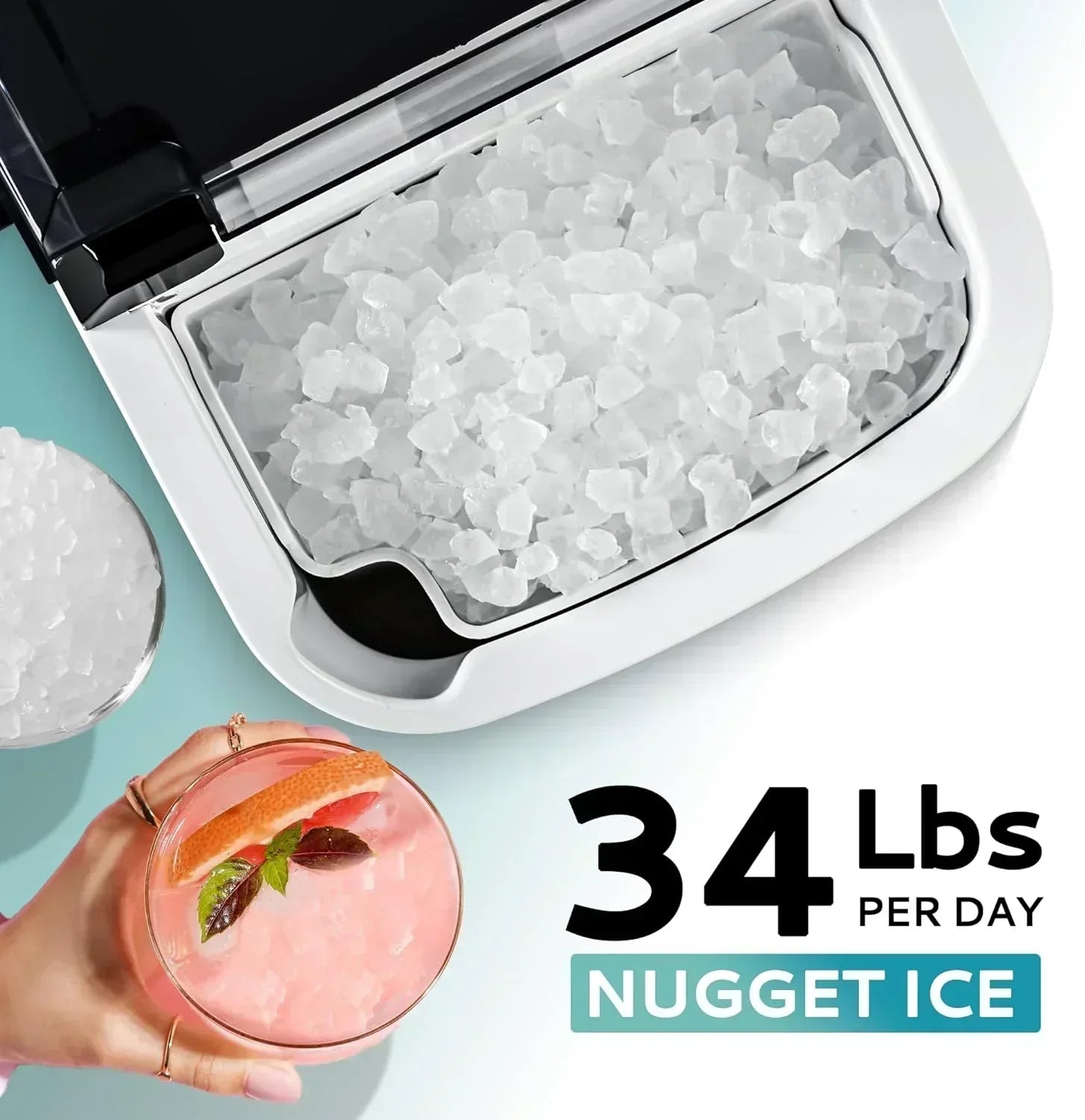 EUHOMY Nugget Ice Maker Countertop with Handle Ready 34lbs Per Day Removable Top Cover wourant