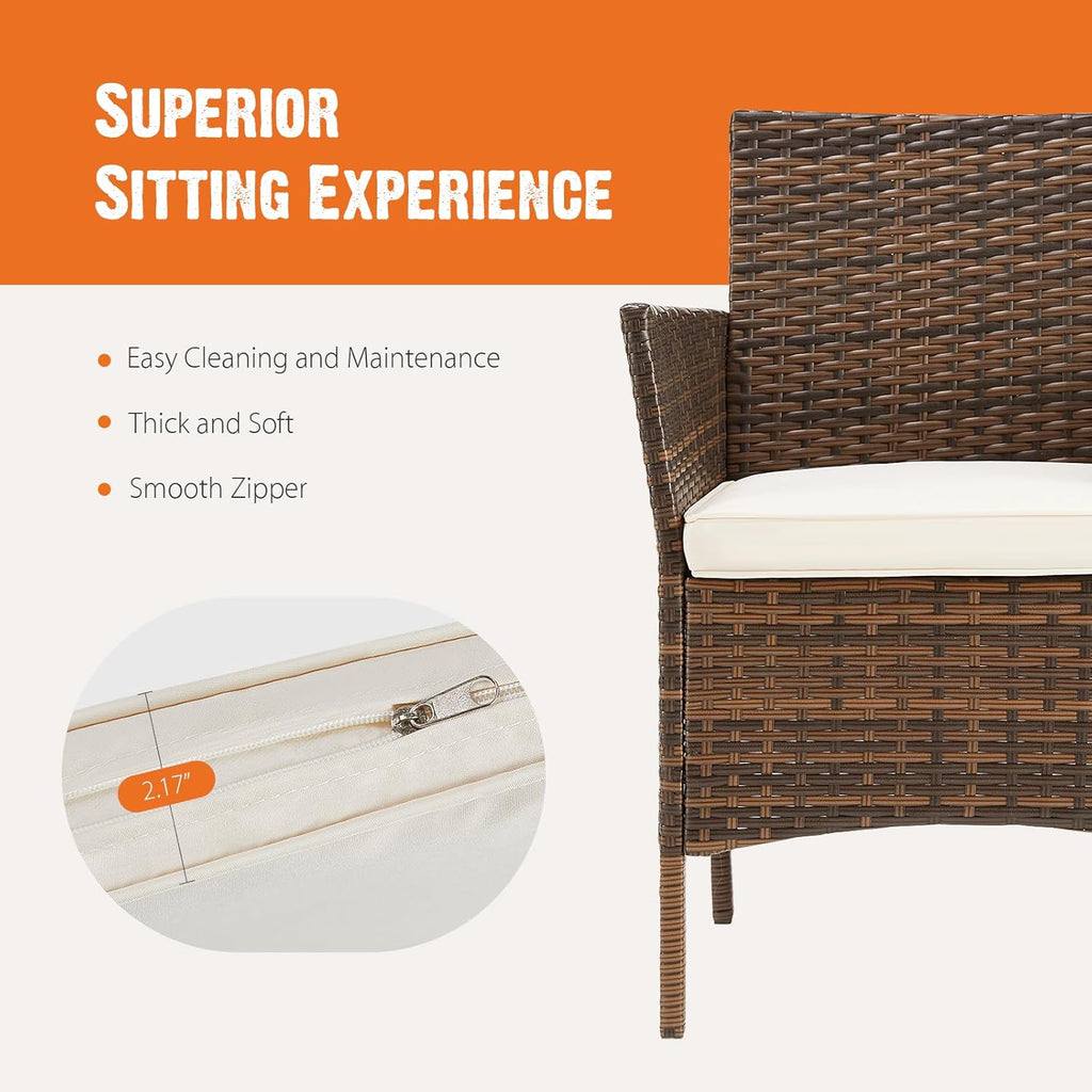 Sweetcripy Patio Furniture Set 3 Pieces Outdoor Furniture with Soft Cushion and Glass Table wourant