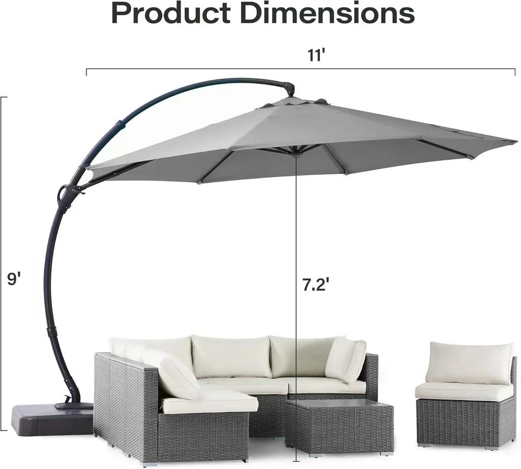 LAUSAINT HOME Outdoor Patio Umbrella with Base included 11 FT Deluxe Curvy Cantilever Umbrella wourant