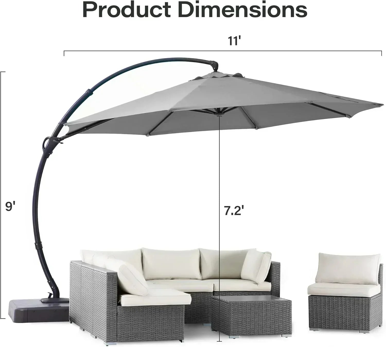 LAUSAINT HOME Outdoor Patio Umbrella with Base included 11 FT Deluxe Curvy Cantilever Umbrella wourant