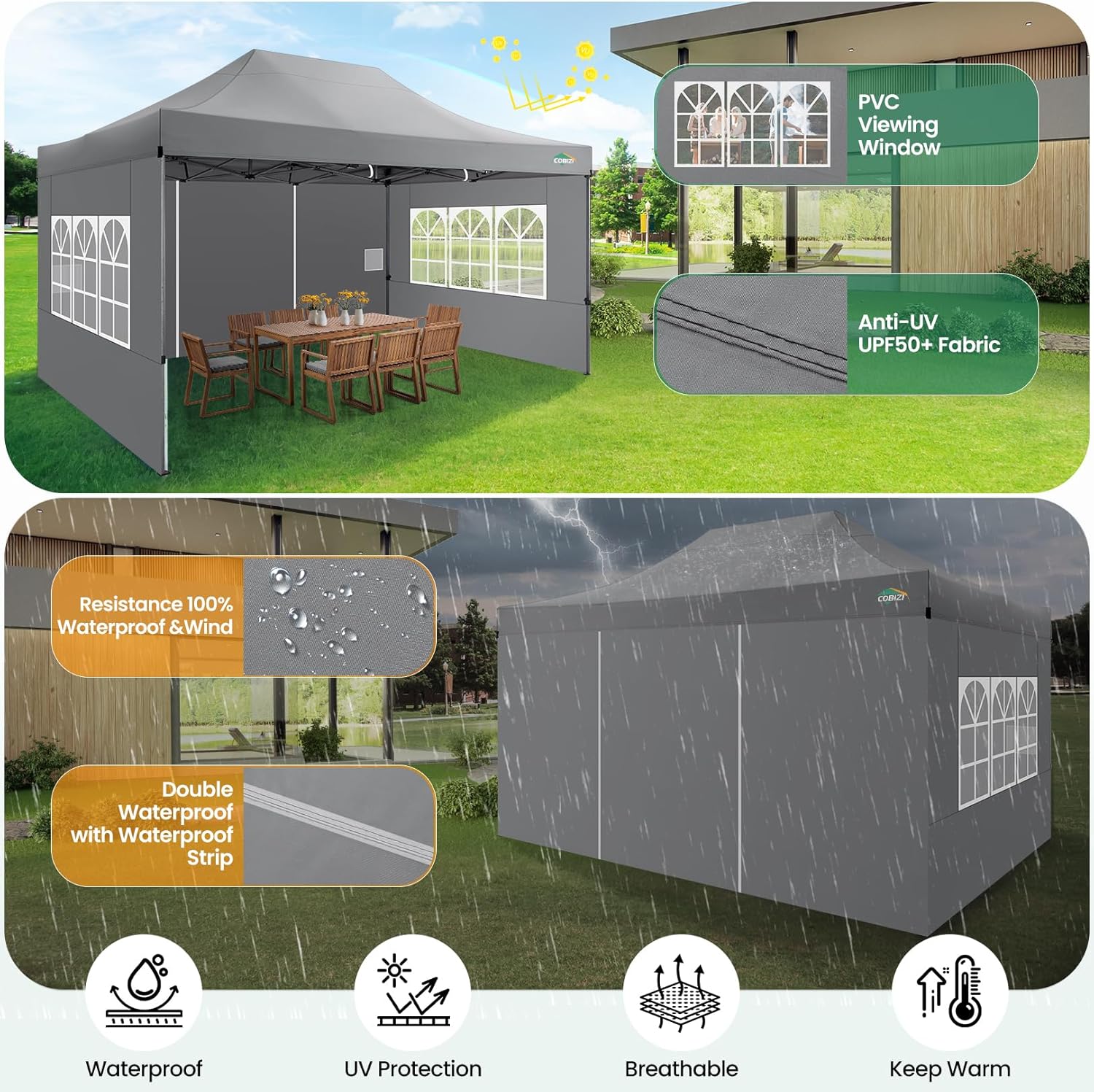 COBIZI 10x20 Heavy Duty Pop up Canopy Tent 6 sidewalls Commercial Canopy Wedding Party Tents wourant