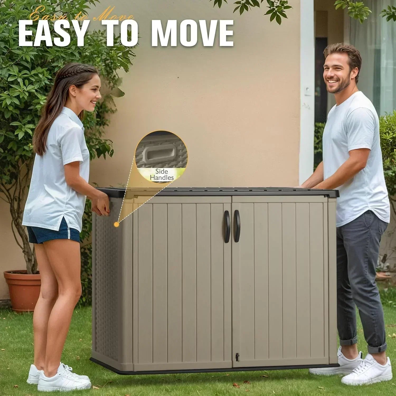 Greesum Outdoor Horizontal Storage Shed 27 Cu.ft Resin Large Storage Box for Garden Patio wourant