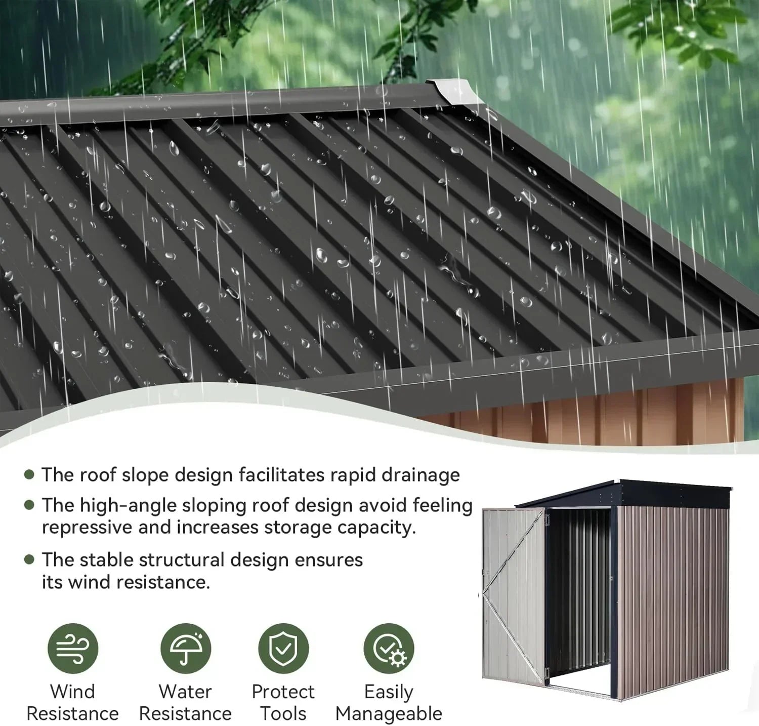 Aoxun 6.2x4 FT Shed Outdoor Storage Shed Metal Garden Shed Sloping Roof Tool Shed Bike Shed wourant