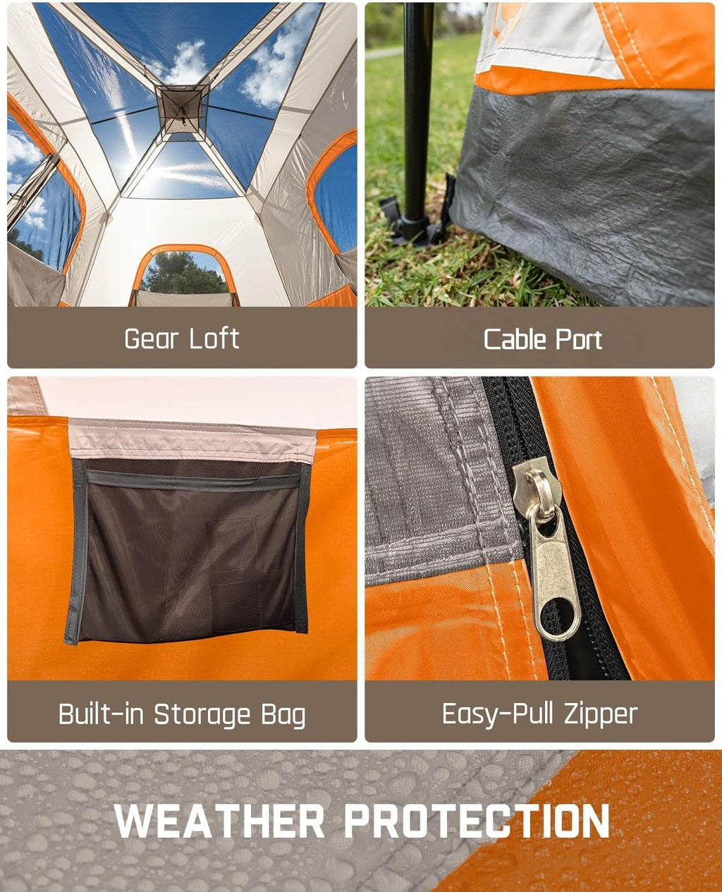 Portable camping tent for 4/6/8/10 people with instant cabin and rainproof and windproof wourant