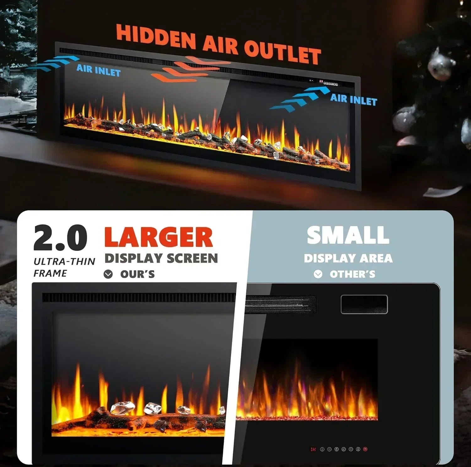 EUHOMY 50 Inch Electric Fireplace Wall Recessed Adjustable Flame Color Fireplace Heater wourant