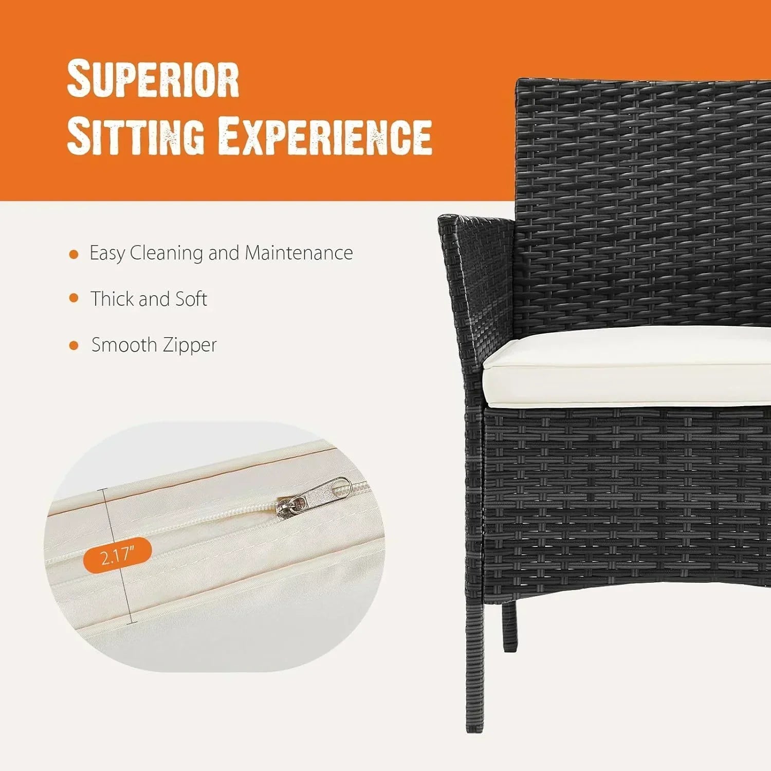 Sweetcripy Patio Furniture Set 3 Pieces Outdoor Furniture with Soft Cushion and Glass Table wourant