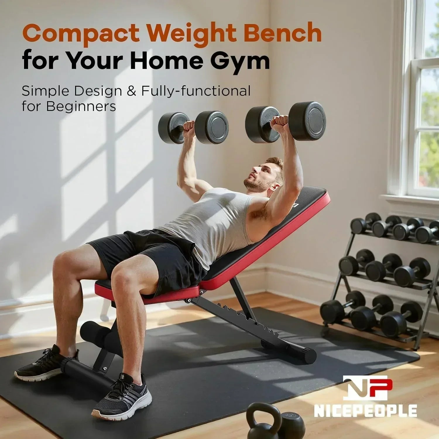 Basic Weight Bench for Home Gym Foldable Workout Bench with 8 Backrest Capacity Adjustable Bench wourant