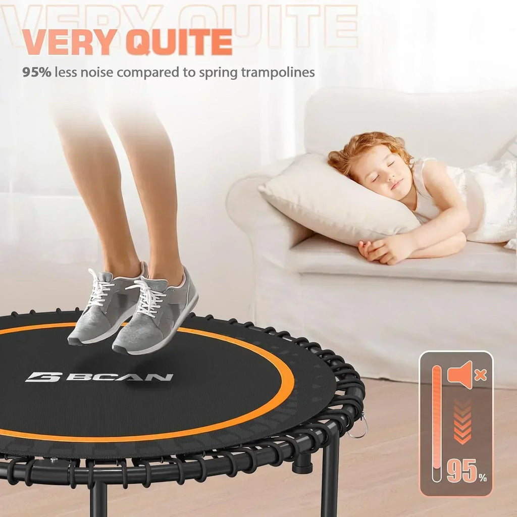 BCAN 450/550 LBS Foldable Mini Trampoline Fitness Trampoline Bungees Adjustable Foam Handle wourant