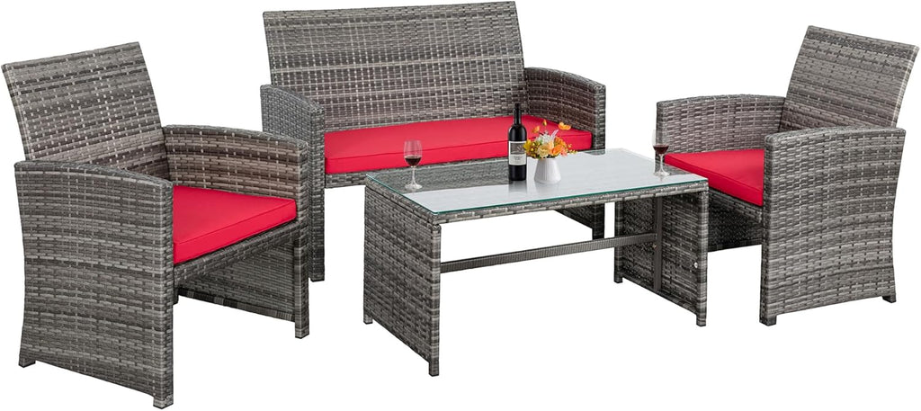 Shintenchi 4 Piece Patio Ratten Set Outdoor Furniture Set Wicker Conversation Set wourant