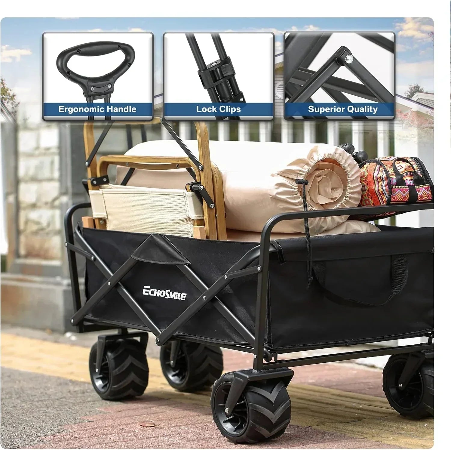 Heavy Duty 350 lb Capacity Foldable Caravan Outdoor Folding Camping Caravan Portable Grocery Cart wourant