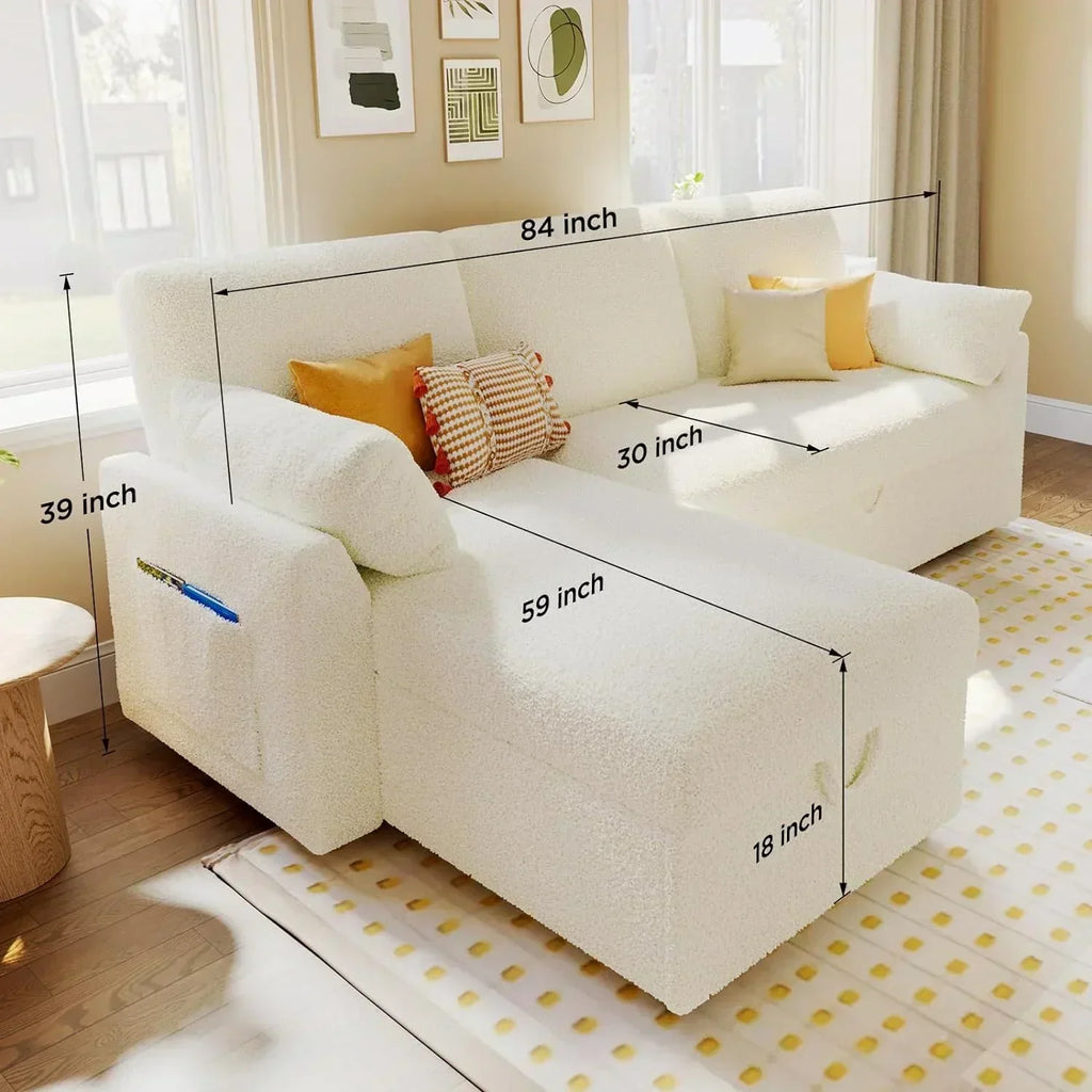 VanAcc Sofa Bed Sleeper Sofa with Storage Chaise 2 in 1 Pull Out Couch Living Room wourant