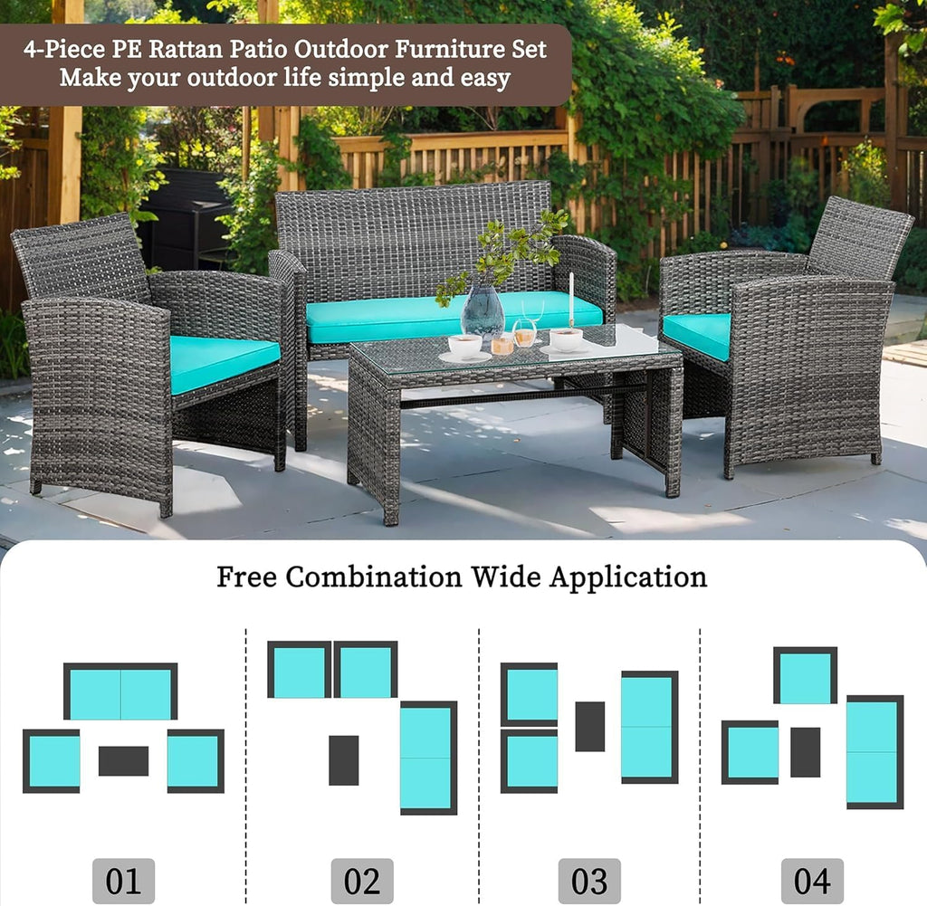 Shintenchi 4 Piece Patio Ratten Set Outdoor Furniture Set Wicker Conversation Set wourant
