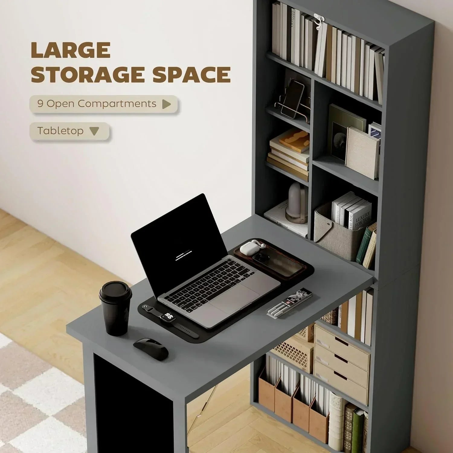 Folding convertible writing desk wall mounted desk cabinet multifunctional home workstation wourant