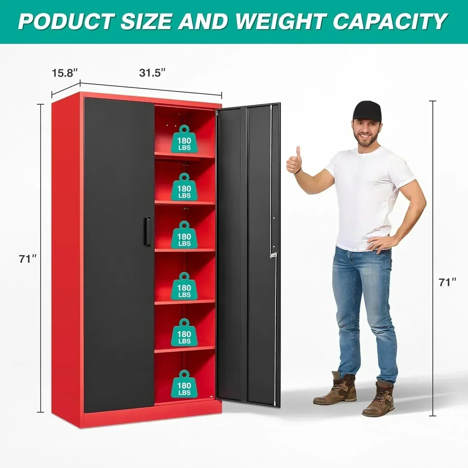 Metal Storage Cabinet with 2 Doors and 6 Shelves Black Metal Cabinet Garage Storage Cabinet wourant