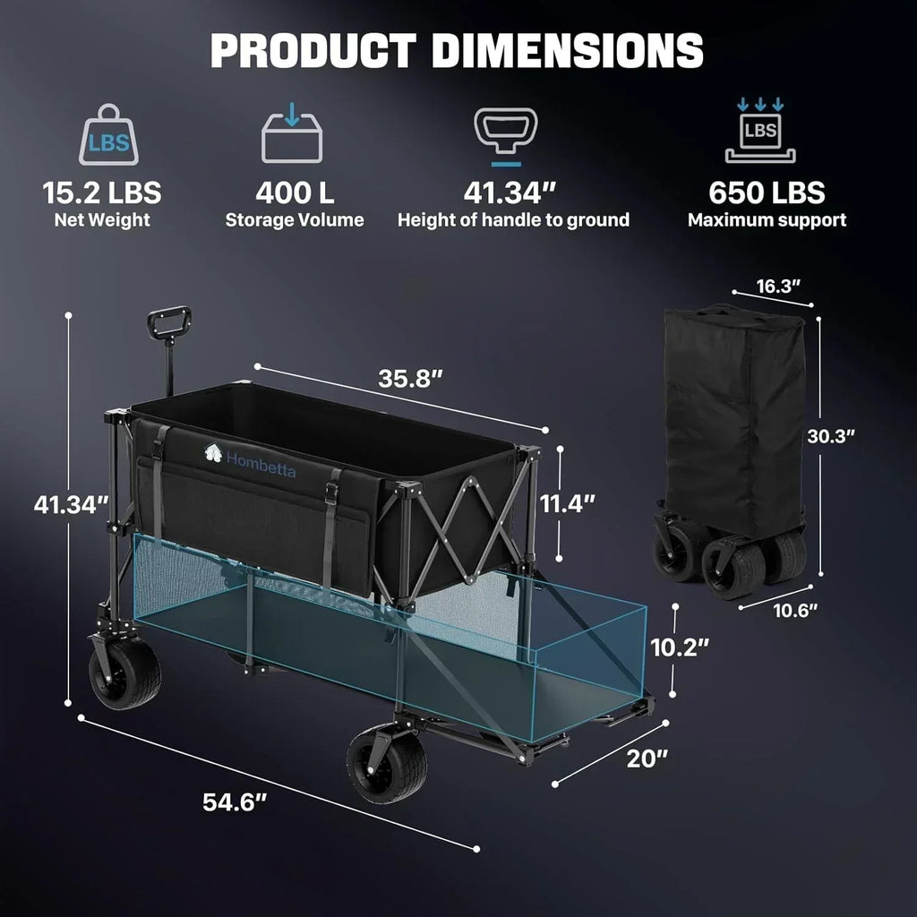 48" Extra Large Folding Travel Cart 560 lb Capacity 350 L Heavy Duty Utility Cart with Brakes wourant