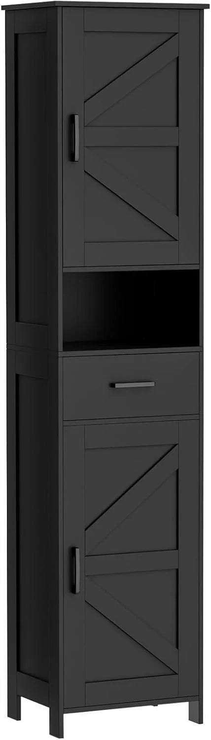 Homhedy 67" H Tall Bathroom Storage Cabinet with 2 Barn Doors and 1 Drawer Narrow Storage Unit wourant