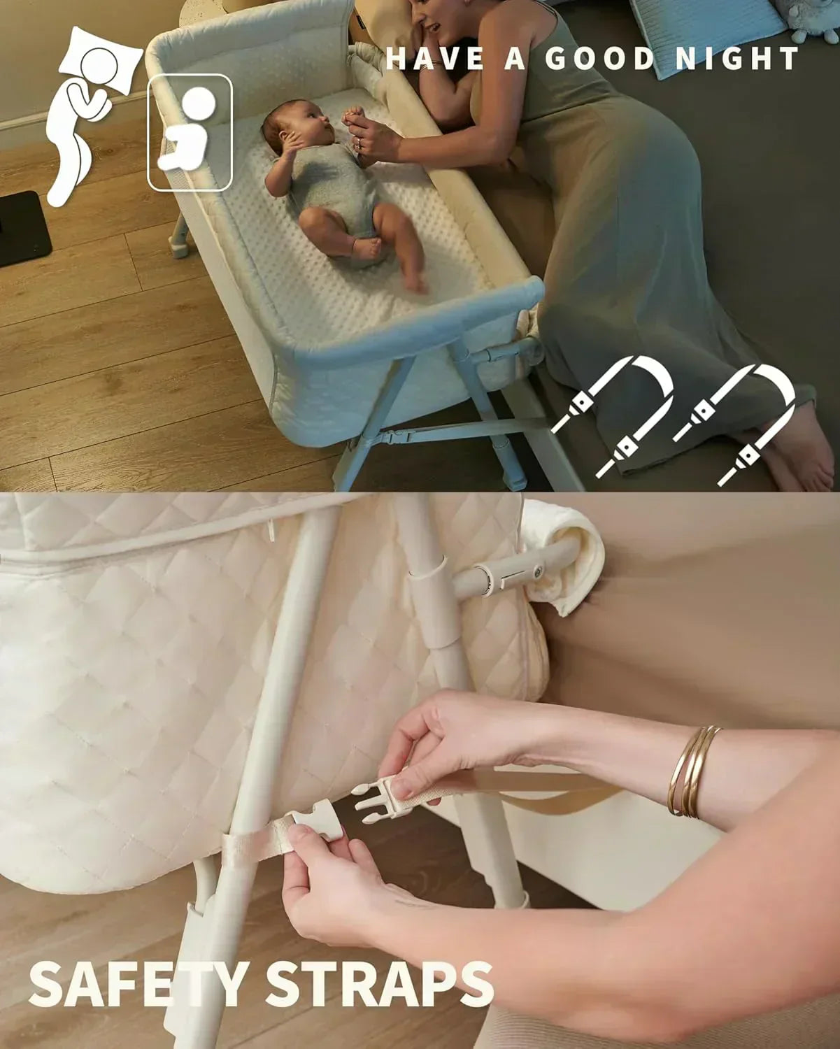 Bassinet Bedside Sleeper Baby Crib for Newborn Baby Bassinets Bedside Sleeper 4 Auto-Lock wourant