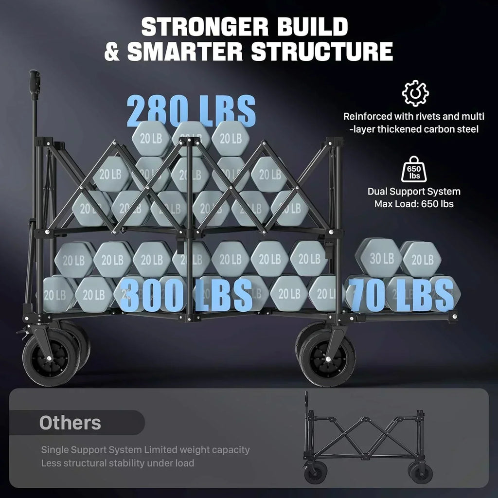 48" Extra Large Folding Travel Cart 560 lb Capacity 350 L Heavy Duty Utility Cart with Brakes wourant