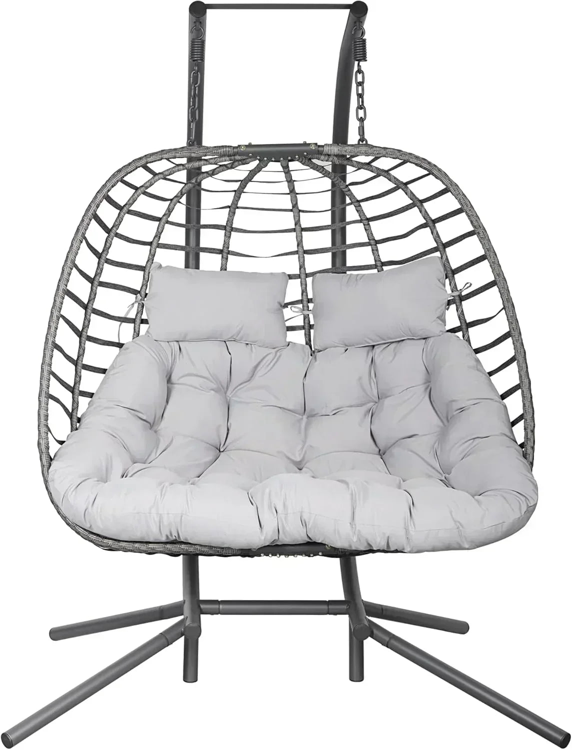 HWB Hanging Egg Chair with Stand Patio Wicker Hammock Egg Swing Chair Cushion for Bedroom wourant