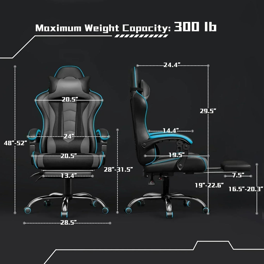 Gaming Chair with Massage Lumbar Support and Footrest Height Office Gaming Chair wourant