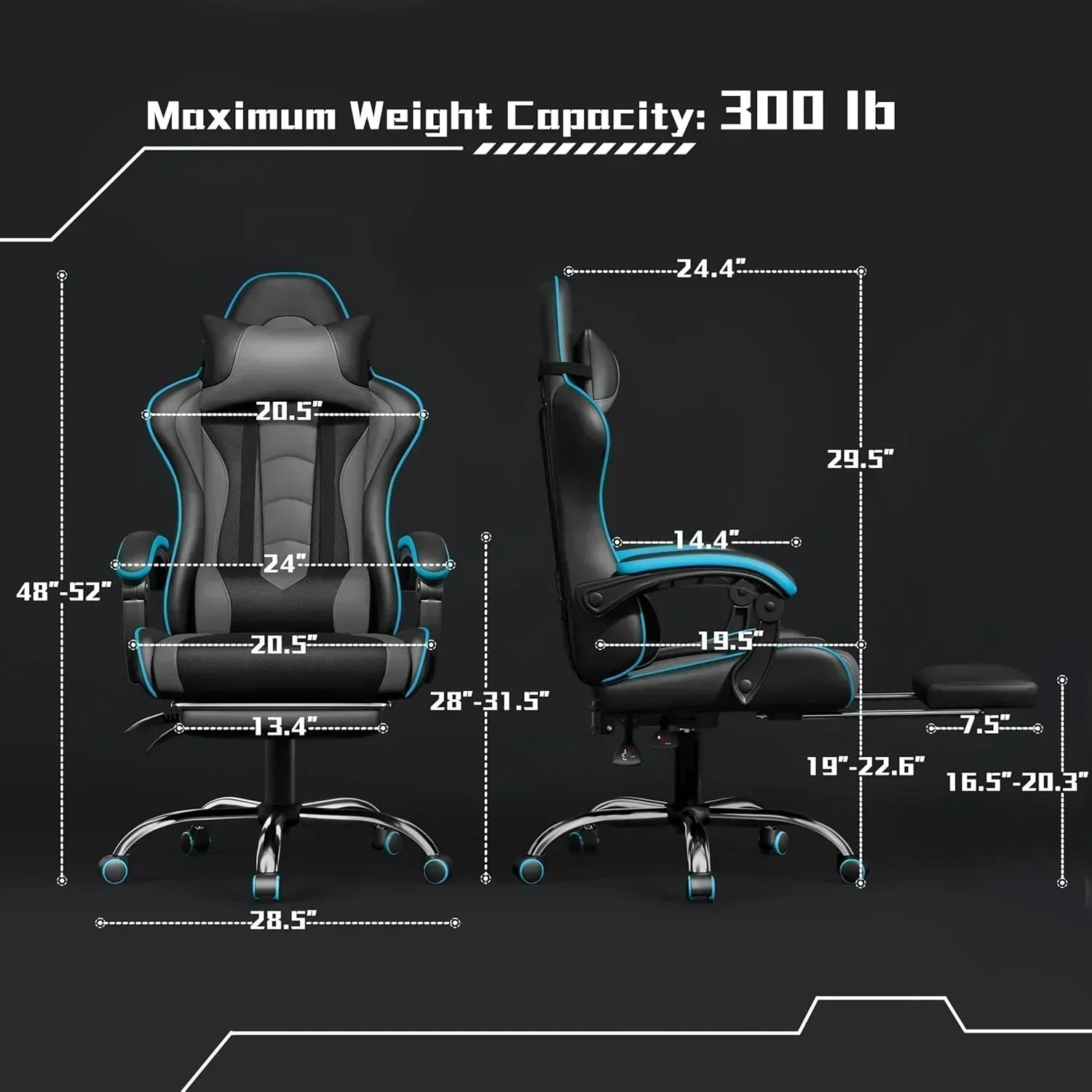 Gaming Chair with Massage Lumbar Support and Footrest Height Office Gaming Chair wourant