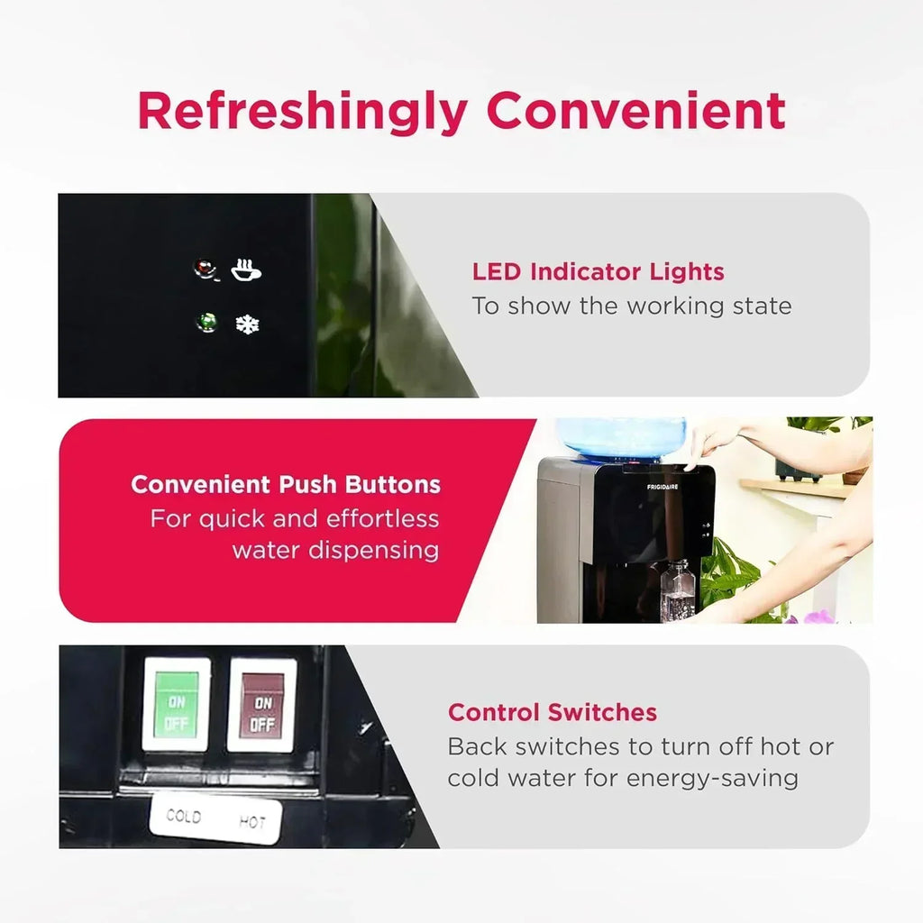 Frigidaire EFWC498 Top Loading Cooler Dispenser Hot & Cold Water Child Safety Lock Innovative Slim wourant