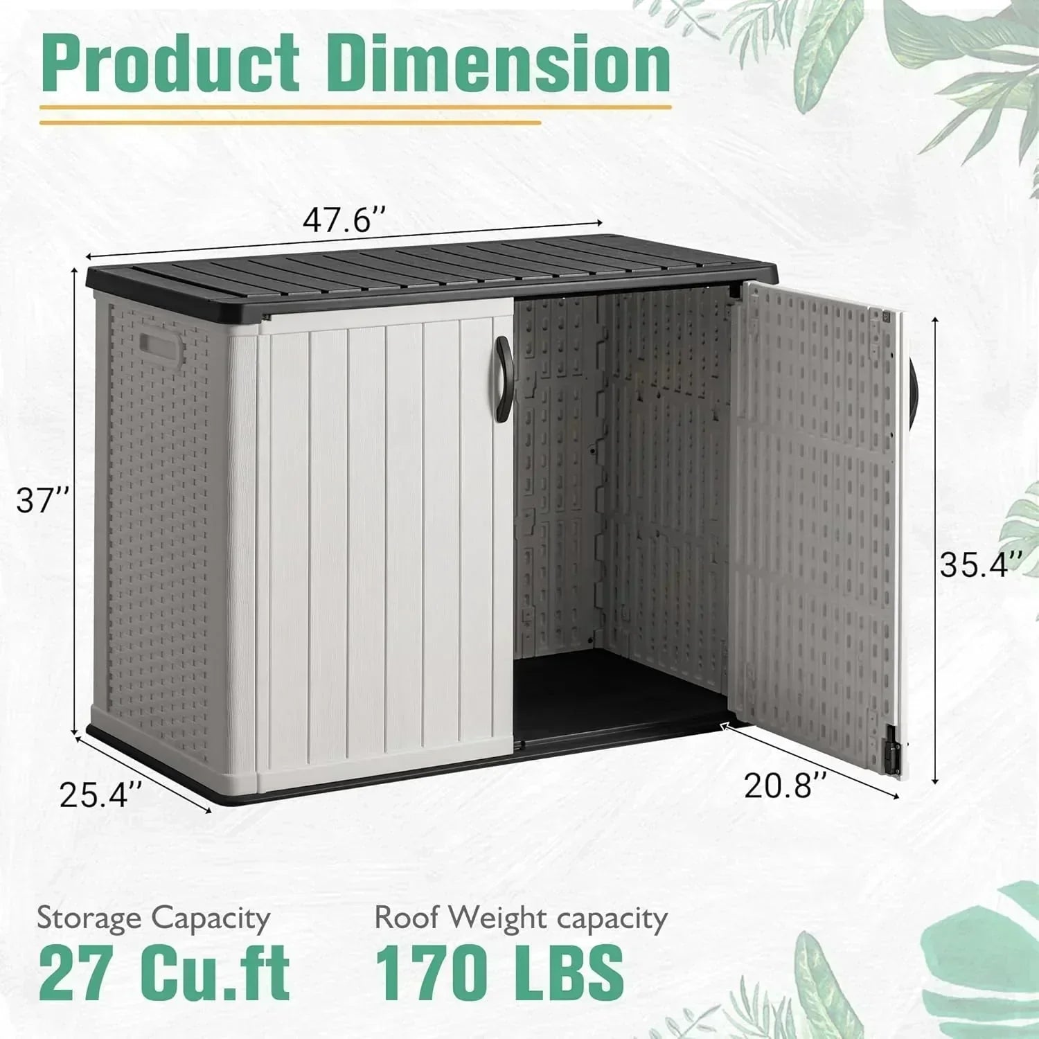 Greesum Outdoor Horizontal Storage Shed 27 Cu.ft Resin Large Storage Box for Garden Patio wourant