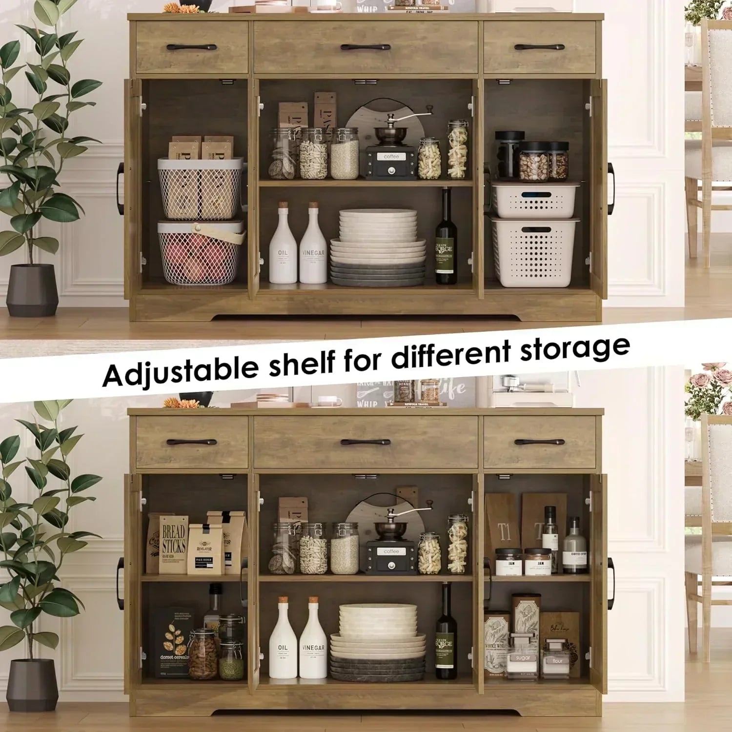 Sideboard with drawers large 55-inch sideboard modern farmhouse wood kitchen dining table wourant