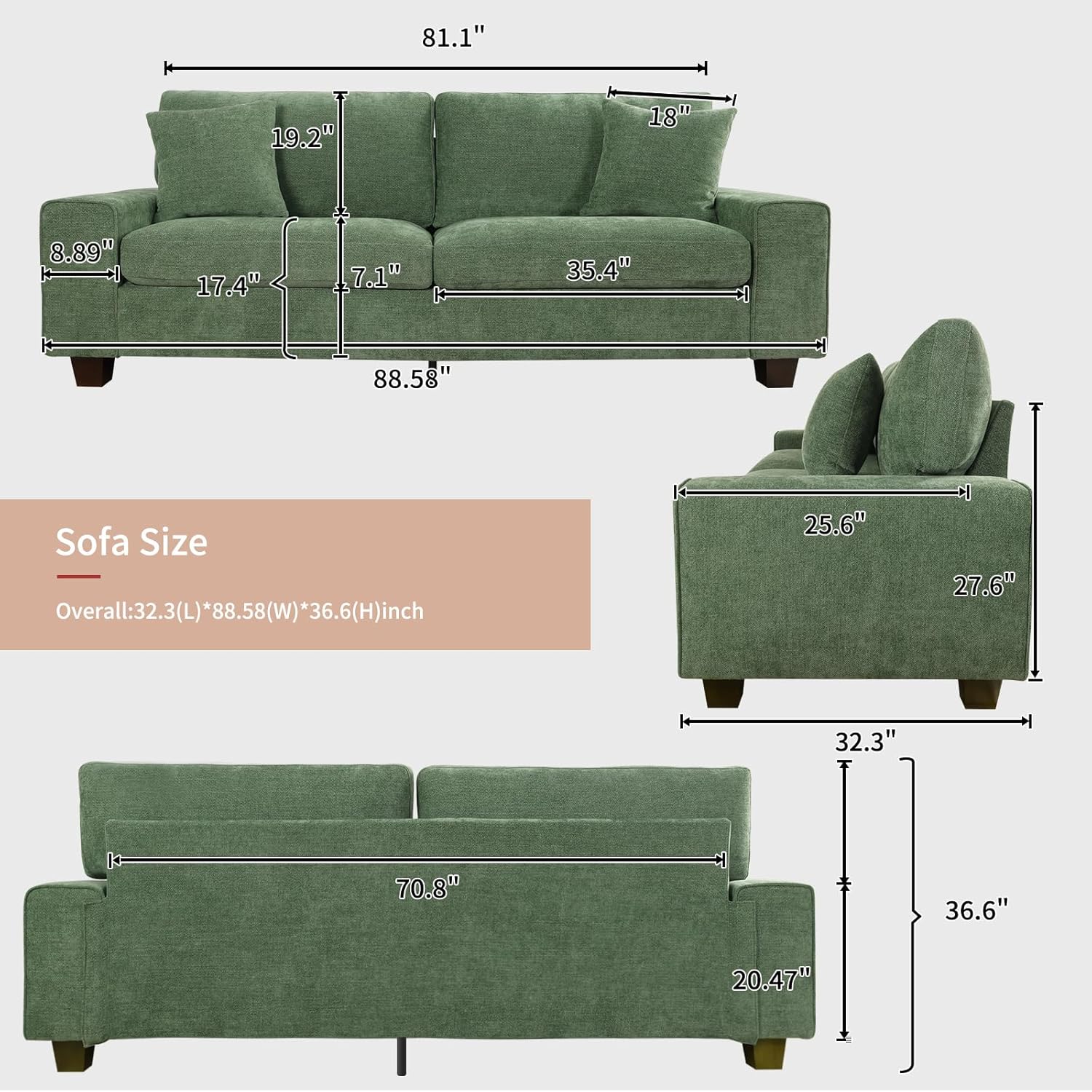 DOPEDIO living room double sofa chenille lounge chair removable solid wood frame wourant