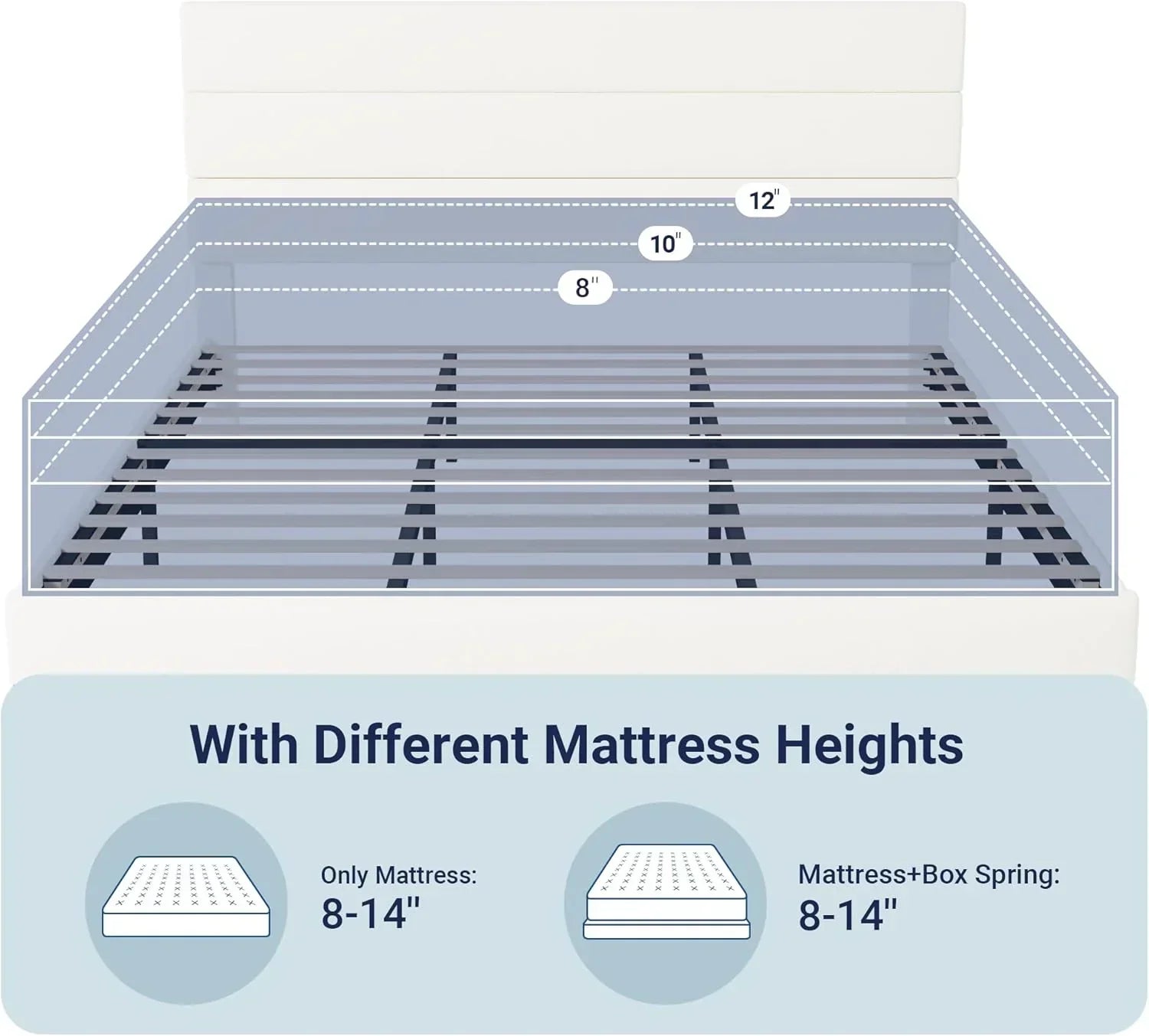 Allewie King size platform bed frame with velvet upholstered headboard and planks wourant
