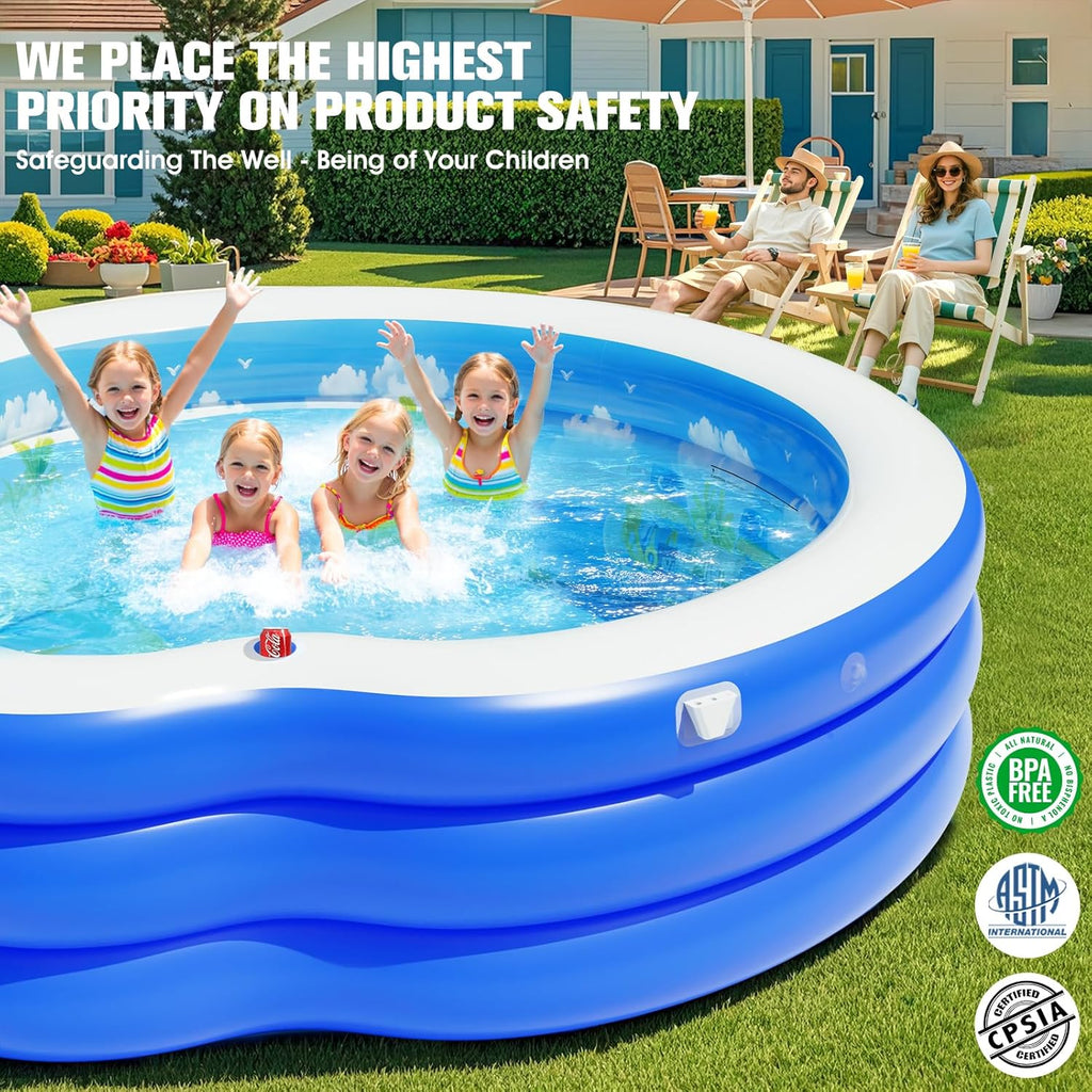 2025 Upgraded Inflatable Pool with Canopy Inflatable Family Lounge Pool Round Blow Up Pool wourant