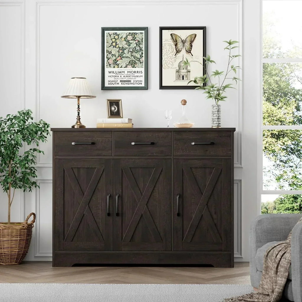 Modern farmhouse sideboard barn door buffet storage cabinet with drawers and shelves wourant