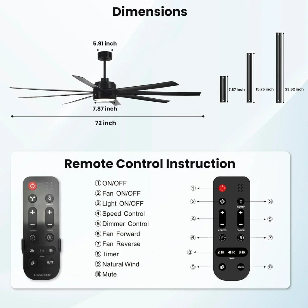 Modern ceiling fan 72 inch bedroom living room library cafe outdoor/industrial wourant