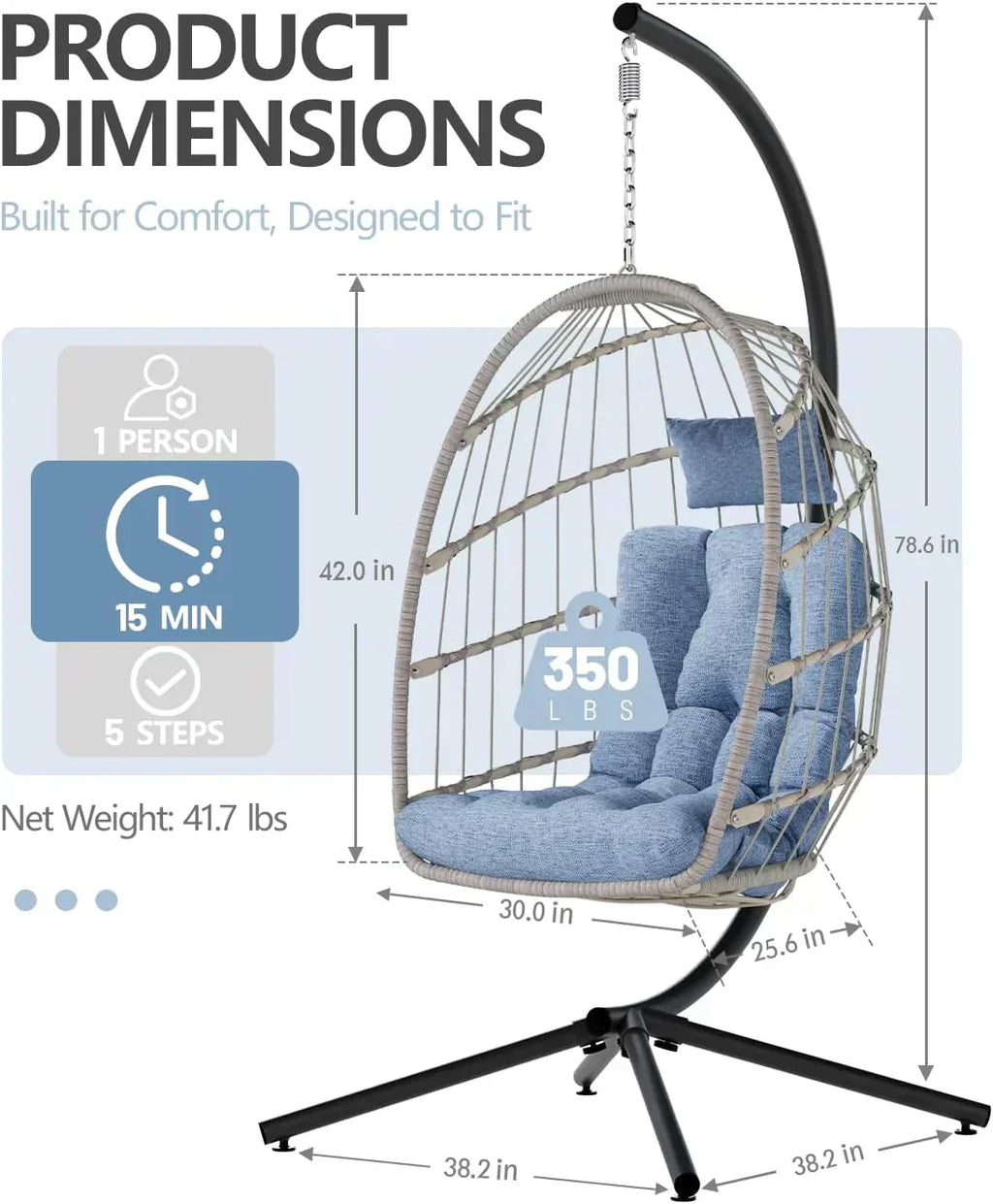 SWITTE Egg Chair Outdoor with Stand Indoor Wicker Hanging Egg Swing Chair with Cushion wourant