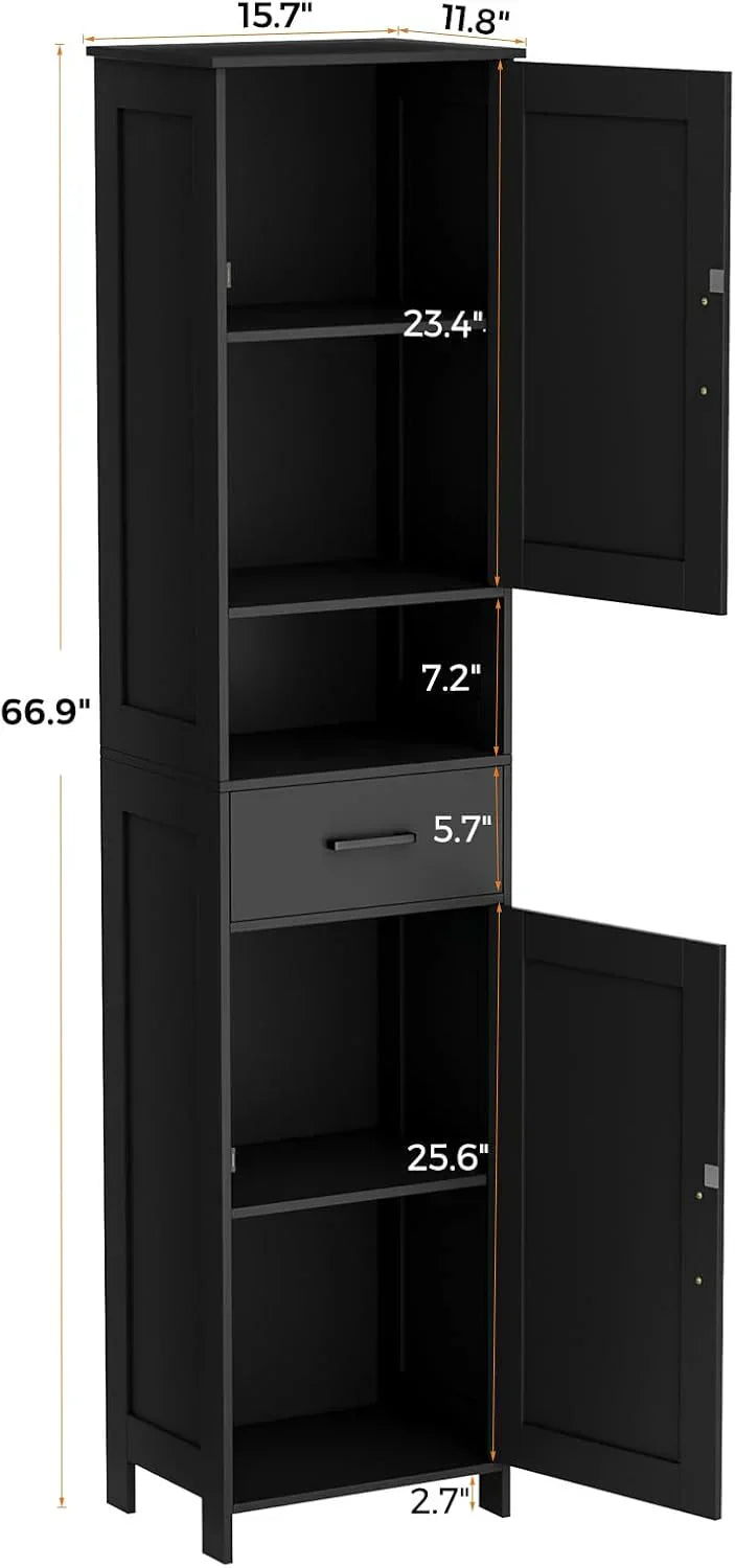 Homhedy 67" H Tall Bathroom Storage Cabinet with 2 Barn Doors and 1 Drawer Narrow Storage Unit wourant