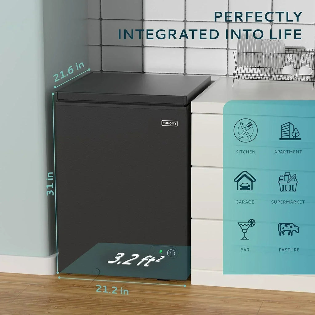 EUHOMY 3.5 Cu.Ft Chest Freezer with Removable Basket Small Deep Freezer Adjustable 7 Thermostat wourant