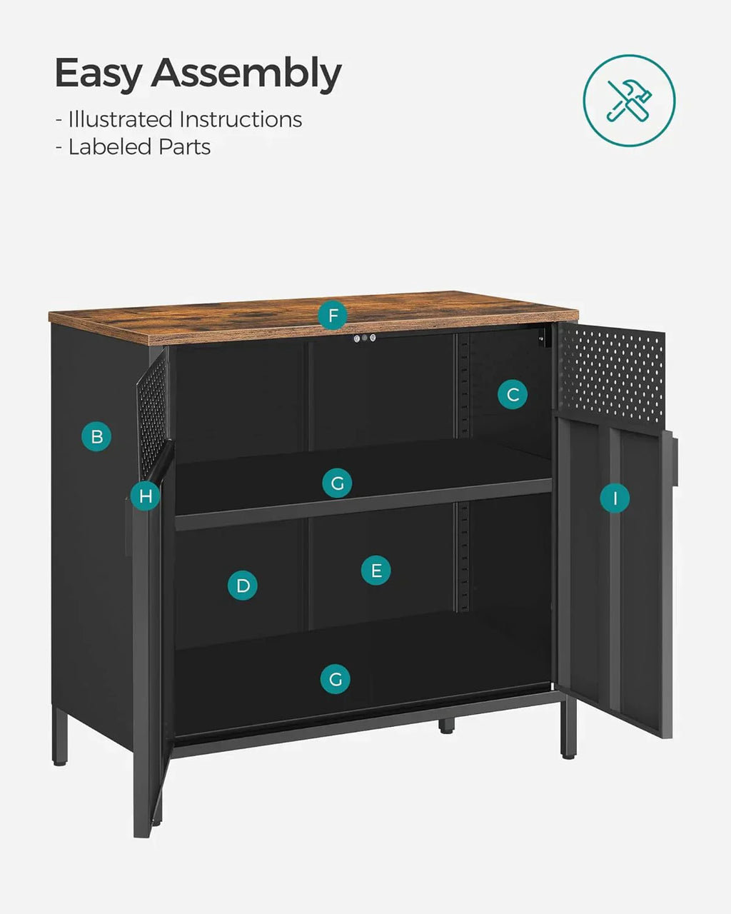 SONGMICS Storage Cabinet Metal Cabinet Sideboard with 2 Doors 15.7 x 31.5 x 29.9 inches wourant