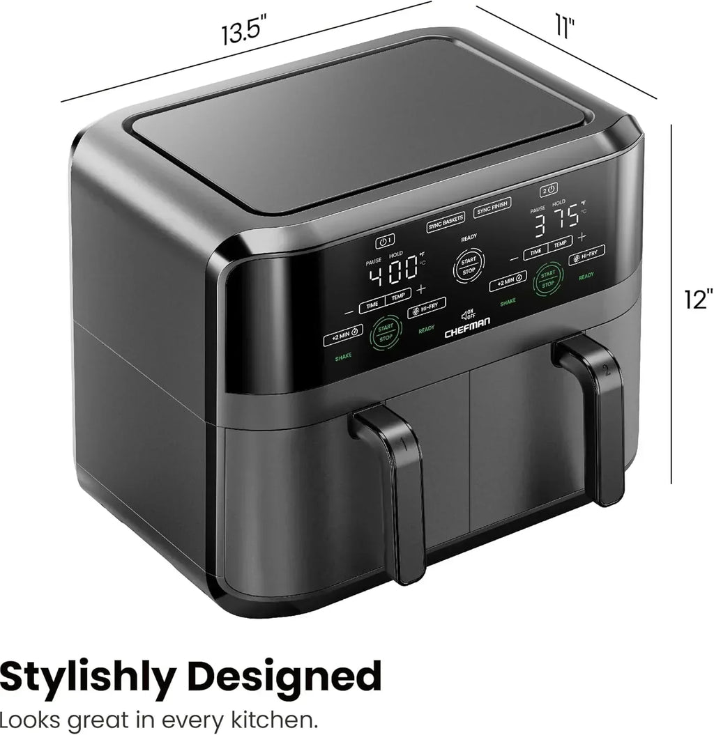 Chefman 6-Quart Dual Basket Air Fryer Digital Touchscreen Smart Sync Finish High-Frying wourant